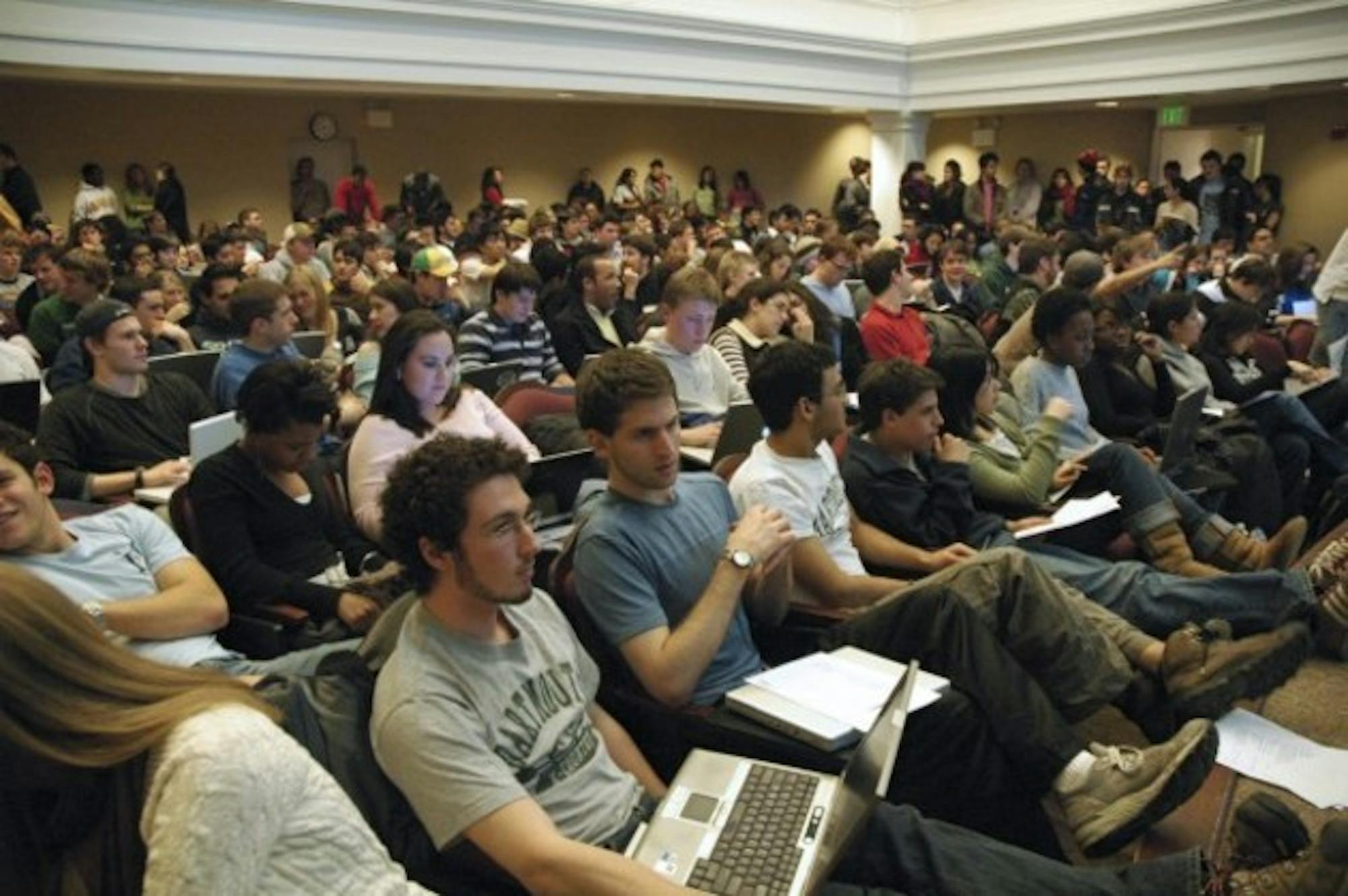 Well over 100 students crowded into 105 Dartmouth Hall for what was expected to be an impeachment debate.