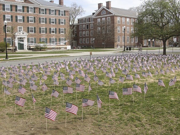In an attempt to spur discussion about abortion, members of the pro-life organization Vita Clamantis planted 546 flags in the Gold Coast lawn.