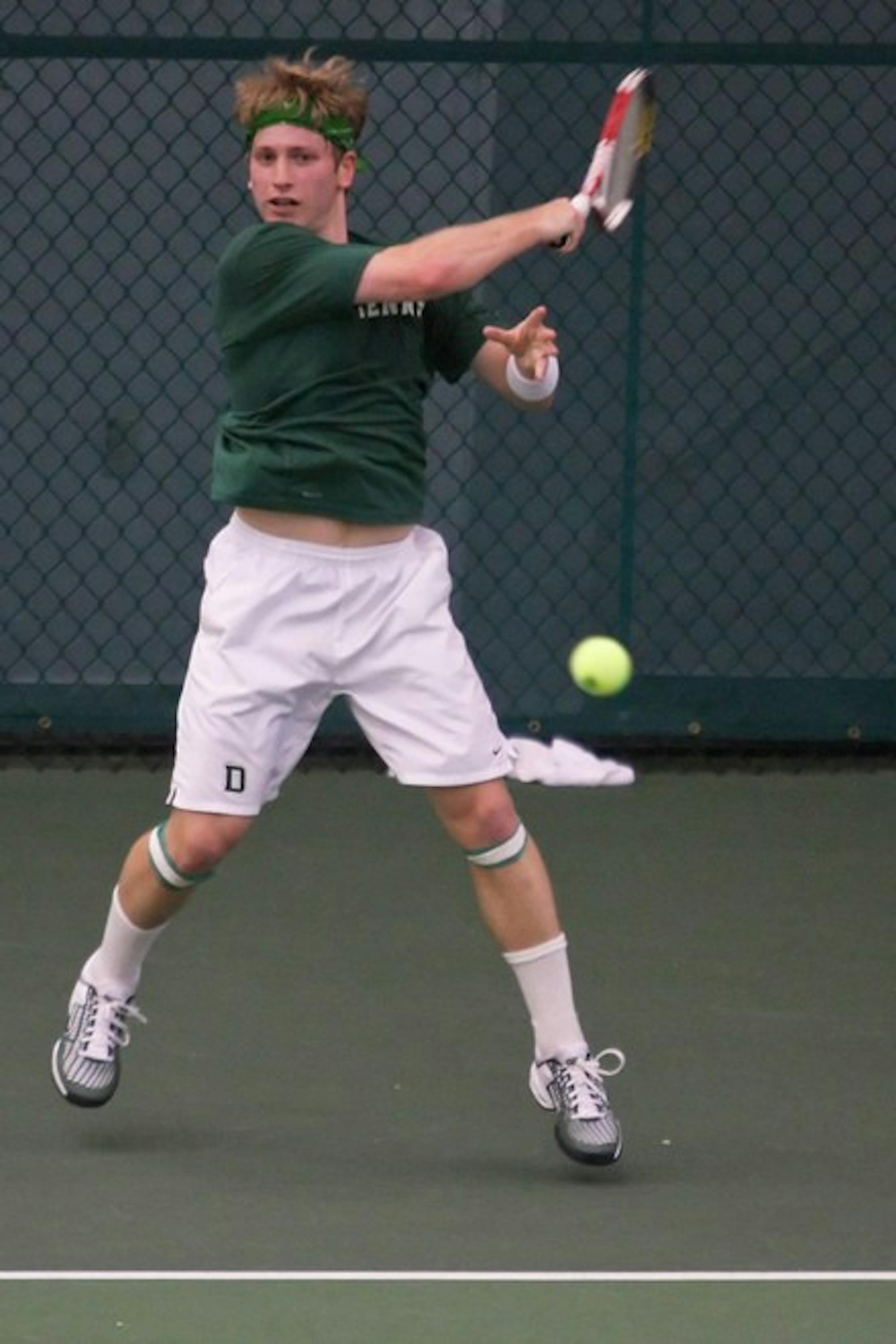 Co-captain Ari Gayer '09 battled back to push his opponent to a third-set super tiebreaker in his final collegiate tennis match.