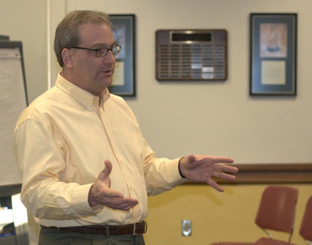 Tom Crady, who announced his resignation as Dean of the College on Tuesday, pictured here at a Greek forum in January 2008.