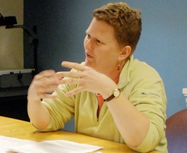 Judy Williams, a College Health Service counselor, talks with students about spiritual life as part of Palaeopitus senior society's Wellness Week.