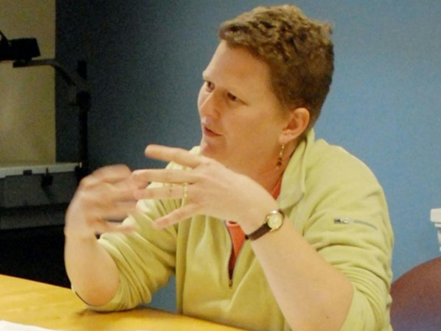 Judy Williams, a College Health Service counselor, talks with students about spiritual life as part of Palaeopitus senior society's Wellness Week.