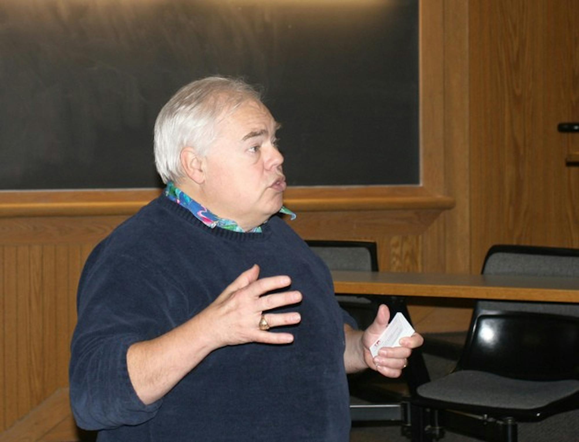 John Chittick '70 explains his upcoming AIDS-education trip to central Africa in the Rockefeller Center Tuesday. Chittick will travel with Jimmy Kircher '10.