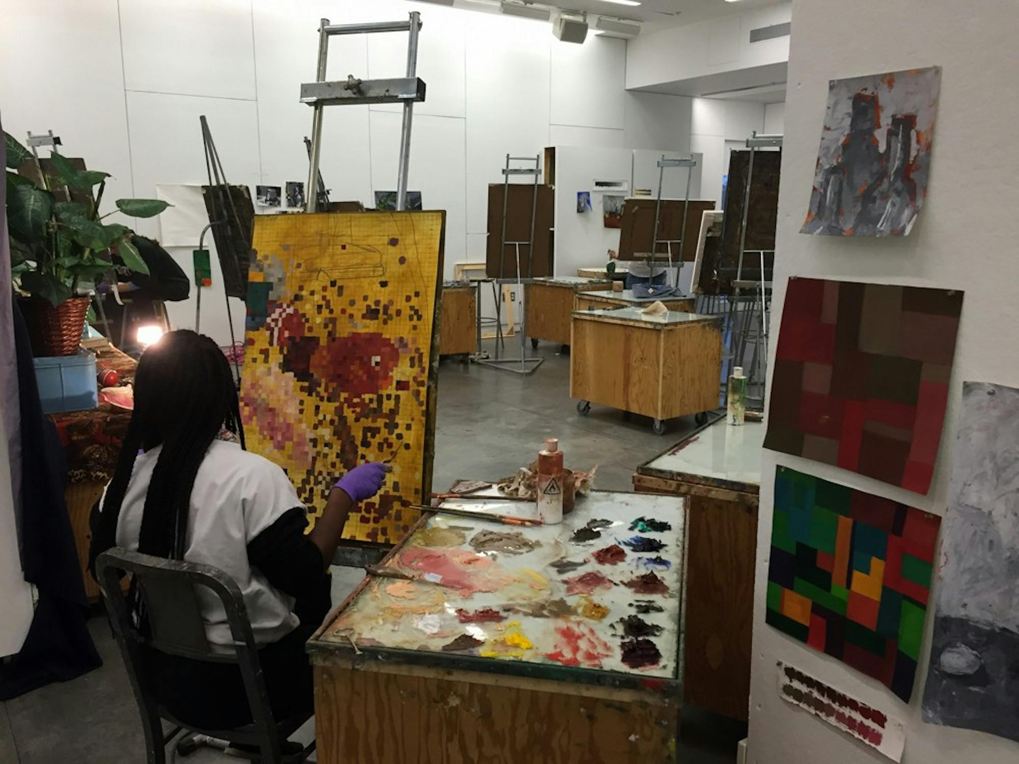 The BVAC painting studio has individual workspaces for student artists.