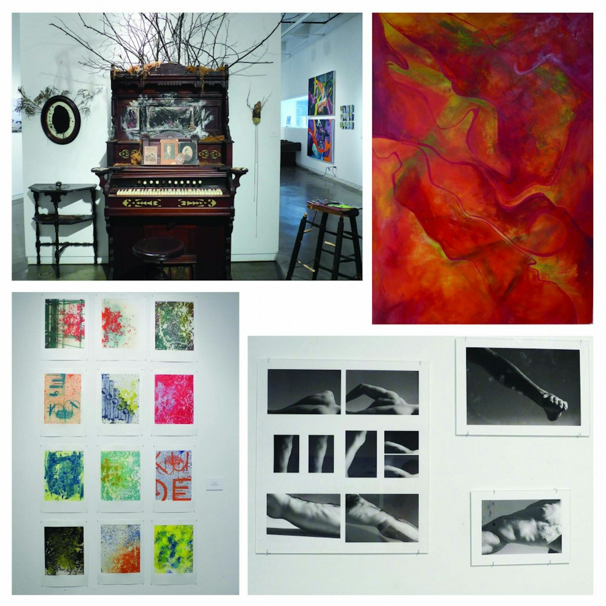 Clockwise from top left, works by Ryan Hueston '14, Alison Leung '14, Zac Moskow '14 and Lauren Gatewood '14.