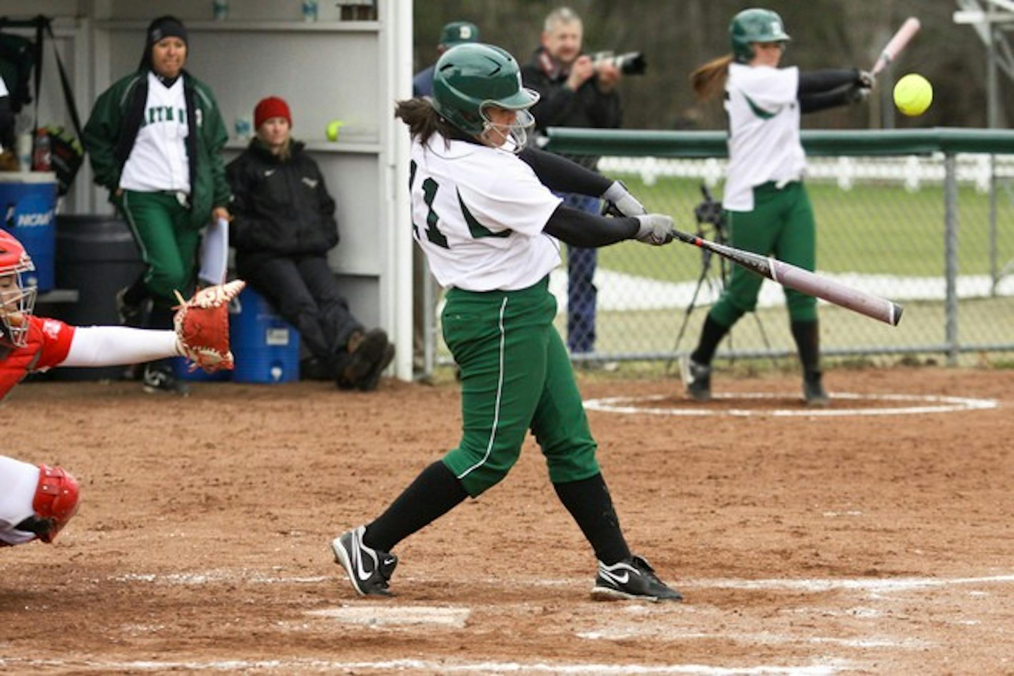 Powered by an explosive offense, the Big Green softball team swept Sacred Heart in a doubleheader, 8-5 and 9-1.