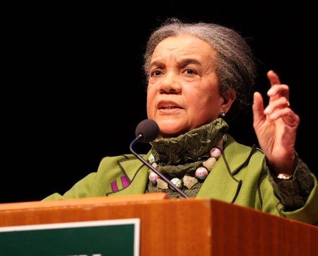 Marian Wright Edelman, the keynote speaker of Dartmouth's MLK celebrations, spoke about King's work to eradicate poverty and help children.
