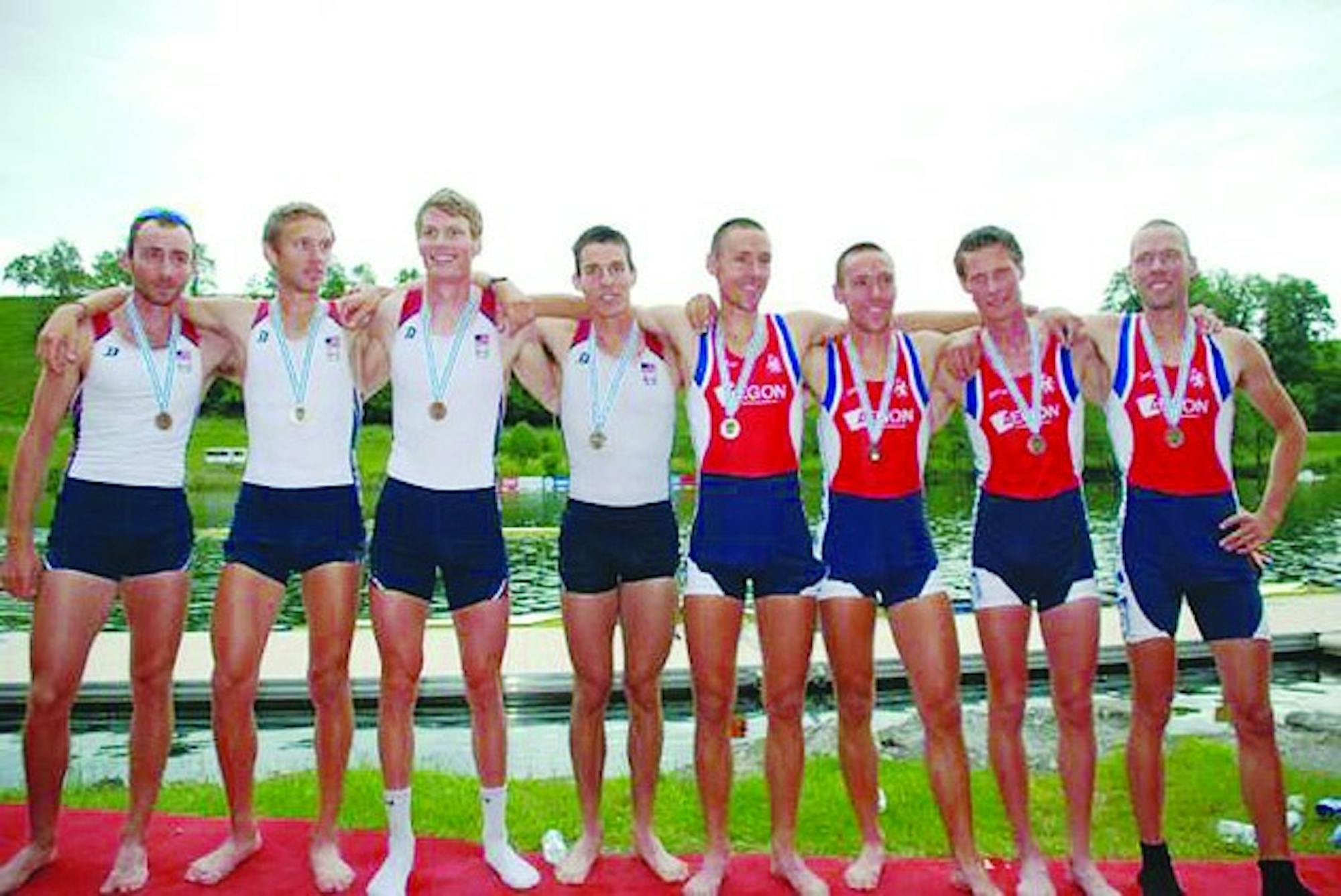 Anthony Fahden '08, far left, is representing the Big Green as part of the U.S. lightweight four at the London Olympic Games.