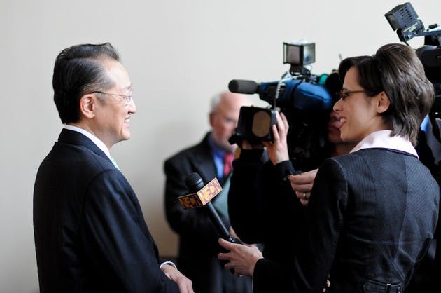 College President-elect Jim Yong Kim met with members of the media in Hanover on Monday when he was announced as the College's next president.
