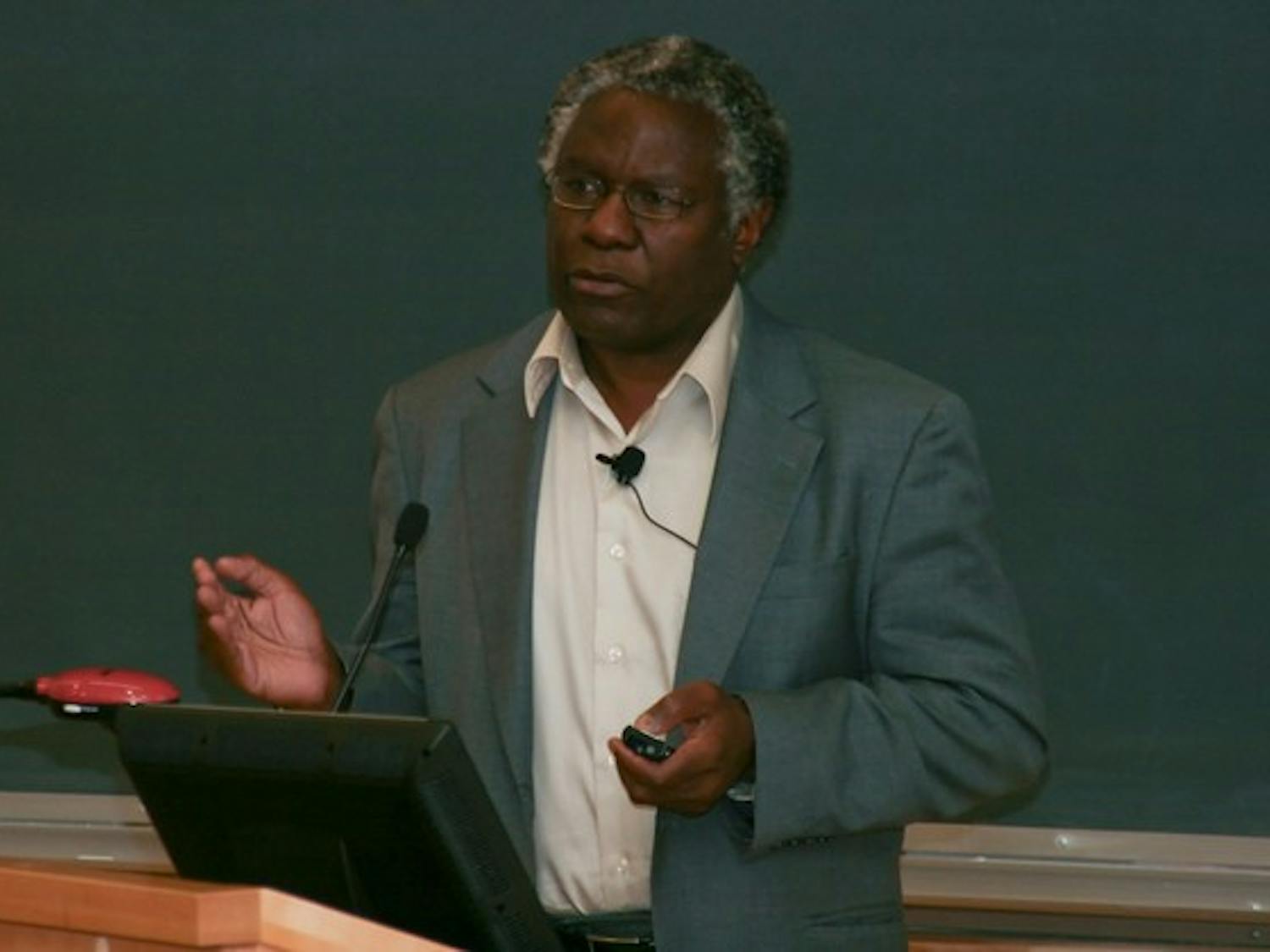 Harvard University professor Calestous Juma delivered a lecture about science, technology and diplomacy in the Haldeman Center on Wednesday.