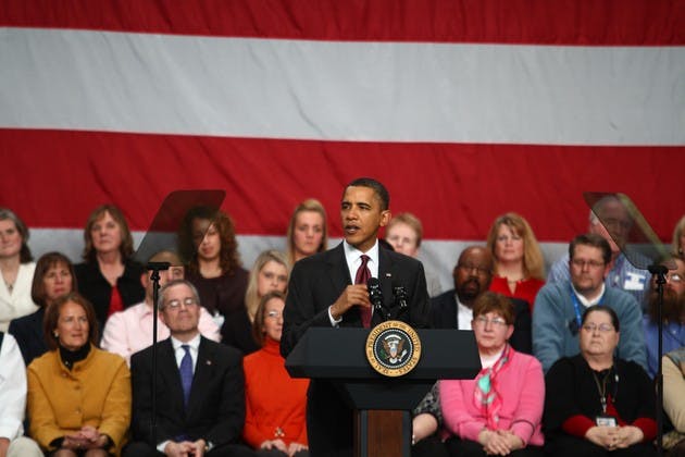 President Barack Obama spoke about the importance of stimulating small business growth at Nashua High School North on Tuesday.
