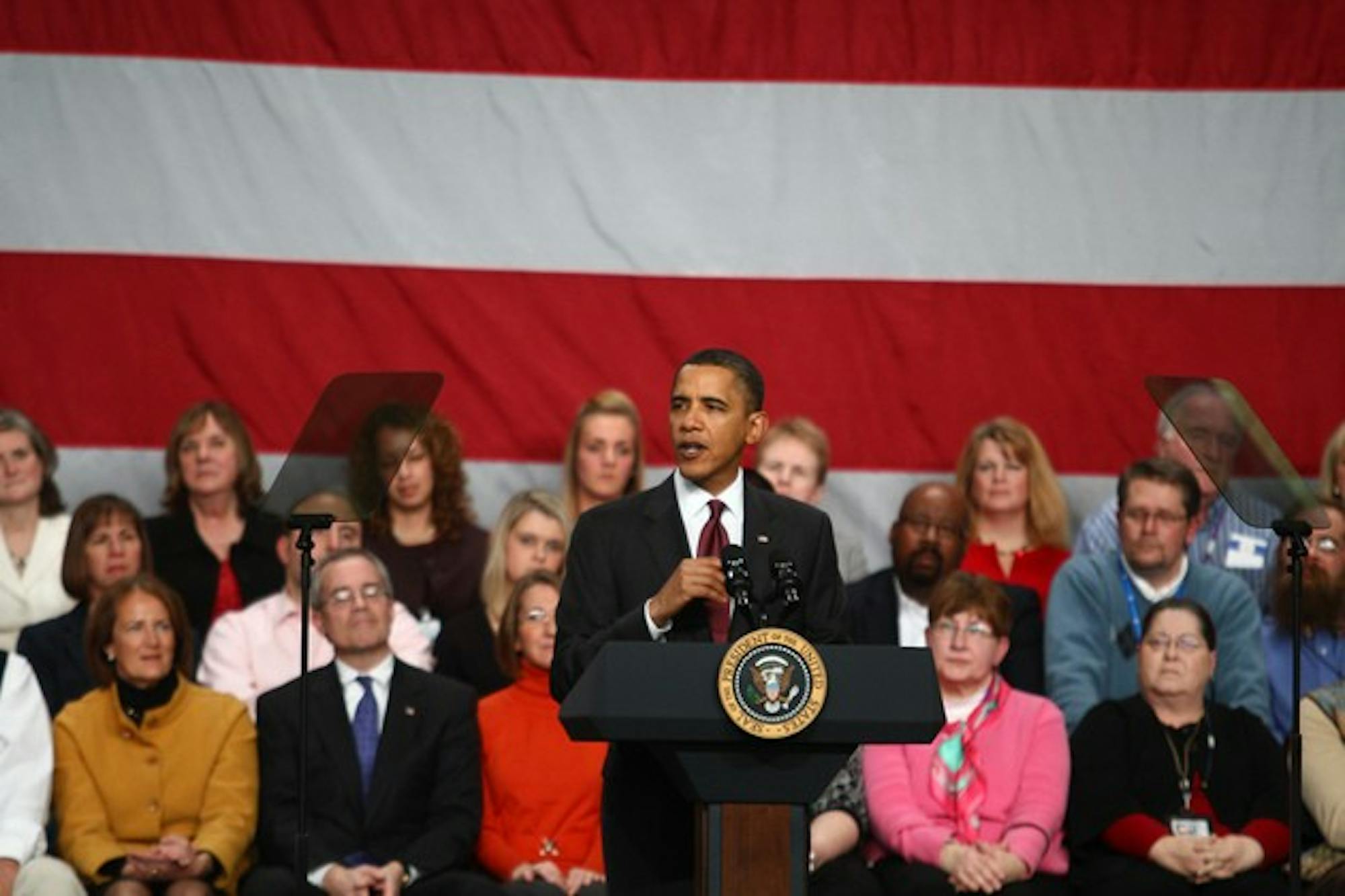 President Barack Obama spoke about the importance of stimulating small business growth at Nashua High School North on Tuesday.