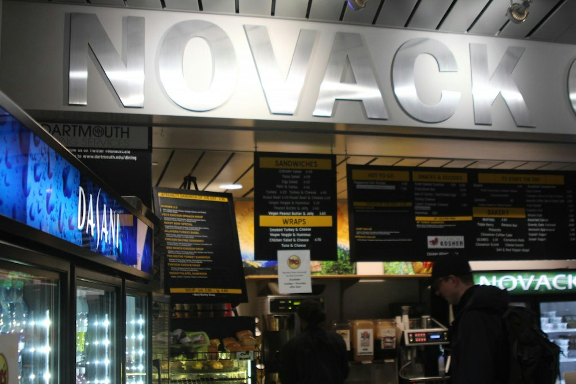 Novack Café, is located in the back of the library and is often open at late hours.&nbsp;