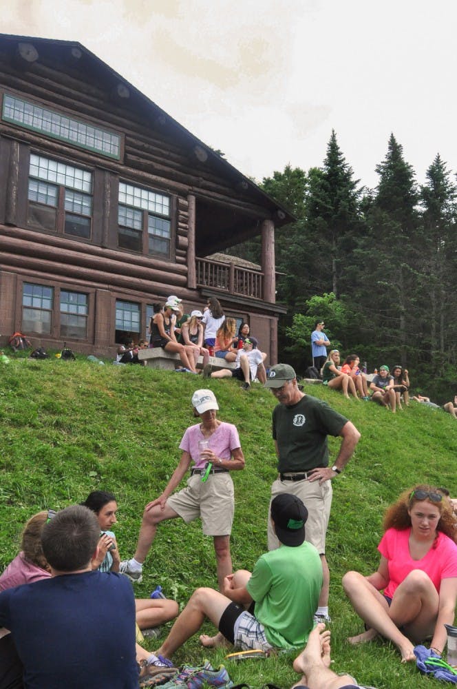 Strips participants chat with College President Phil Hanlon and his wife, Gail Gentes, at the Lodge. 