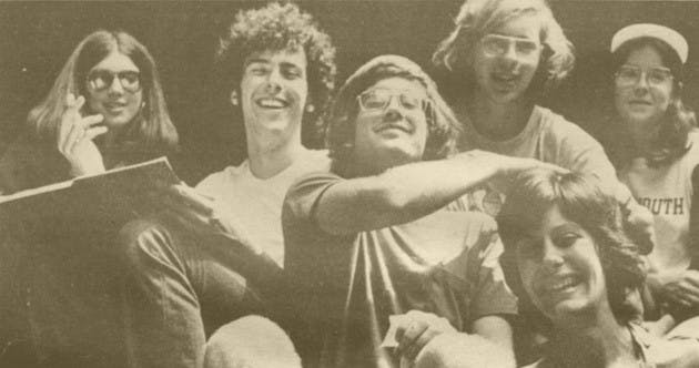 A group of Dartmouth students pose for a photo while on a trip to Moosilauke in the summer of 1974.