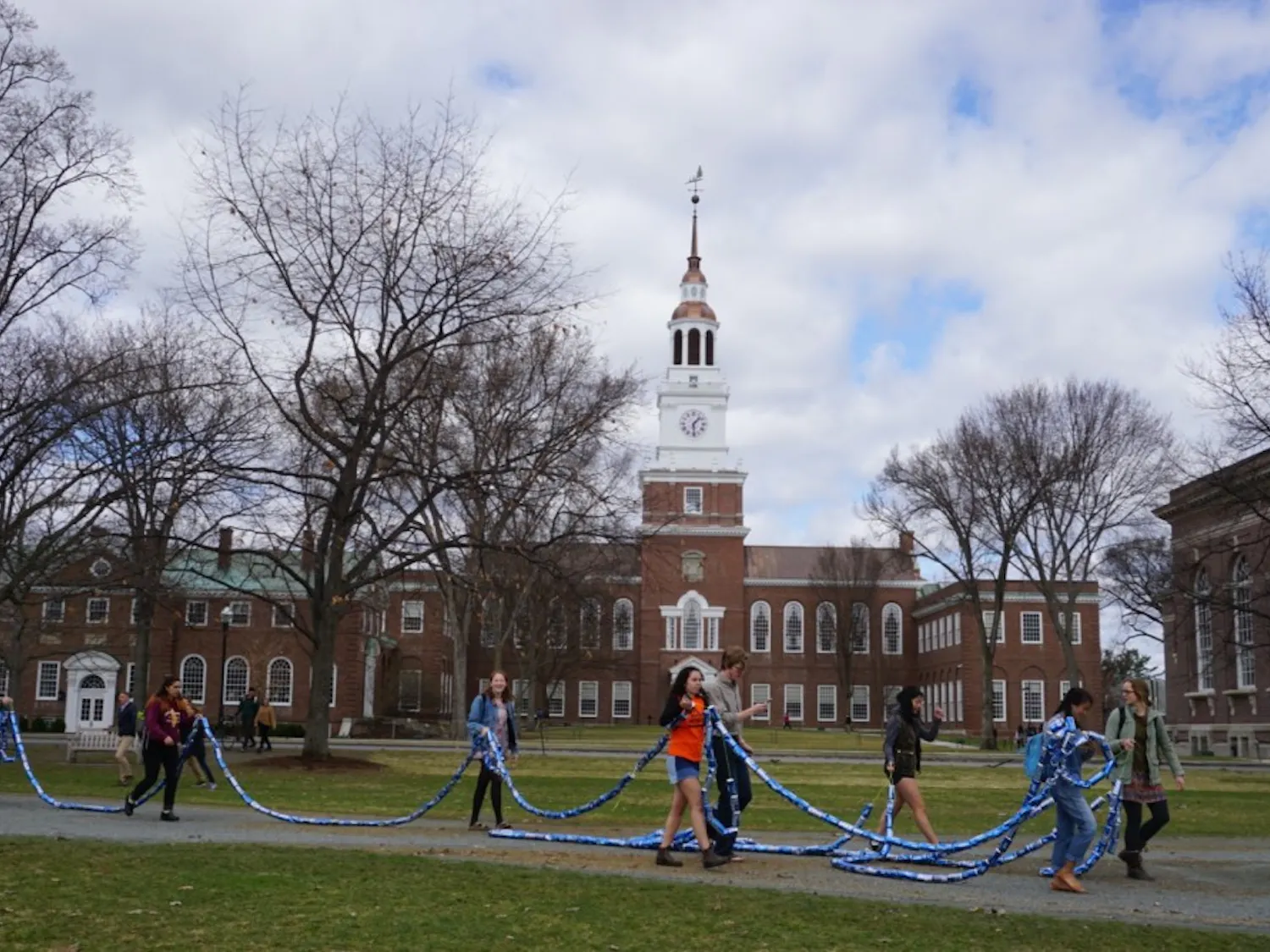 Divest Dartmouth members walked their "Keystone pipeline" across the Green in protest of the construction of the Keystone XL pipeline.