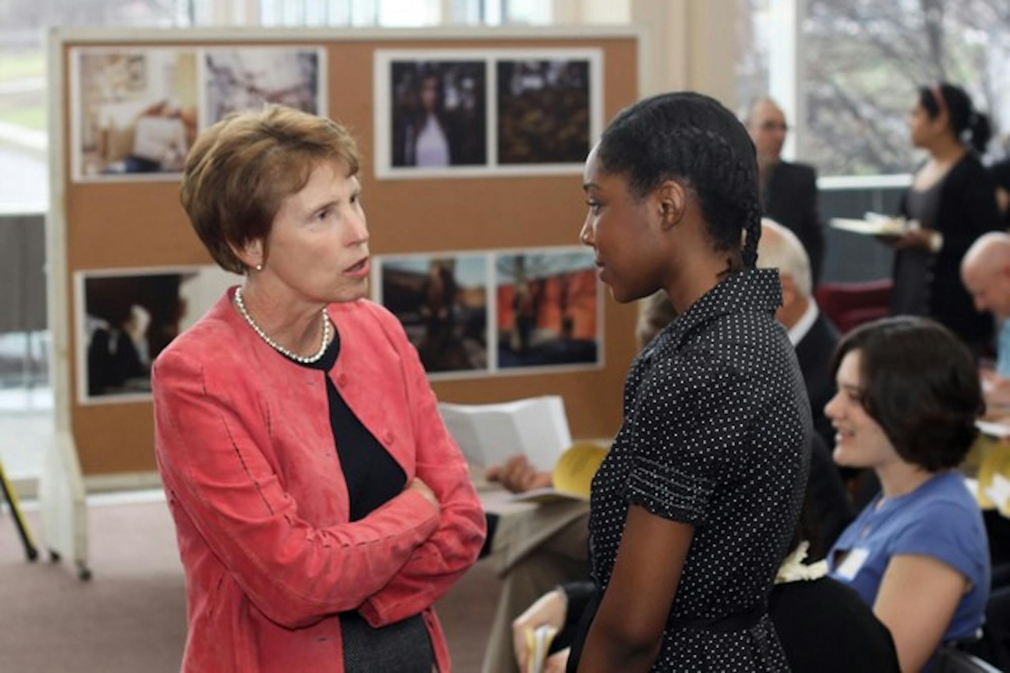 Susan Wright speaks to a student at the annual Academic Gala on Wednesday.