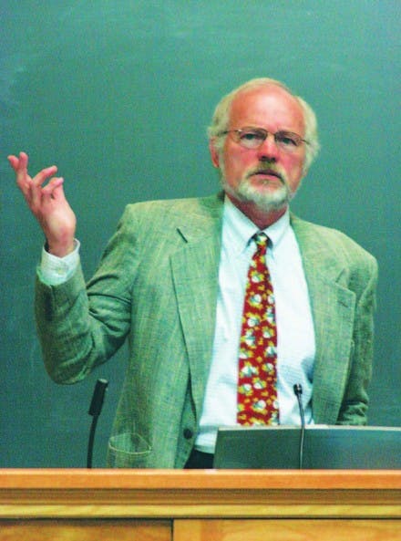 Patrick Parenteau, senior counsel to the Environmental and Natural Resources Law Clinic, explores climate change and the law at a Thursday panel lecture.