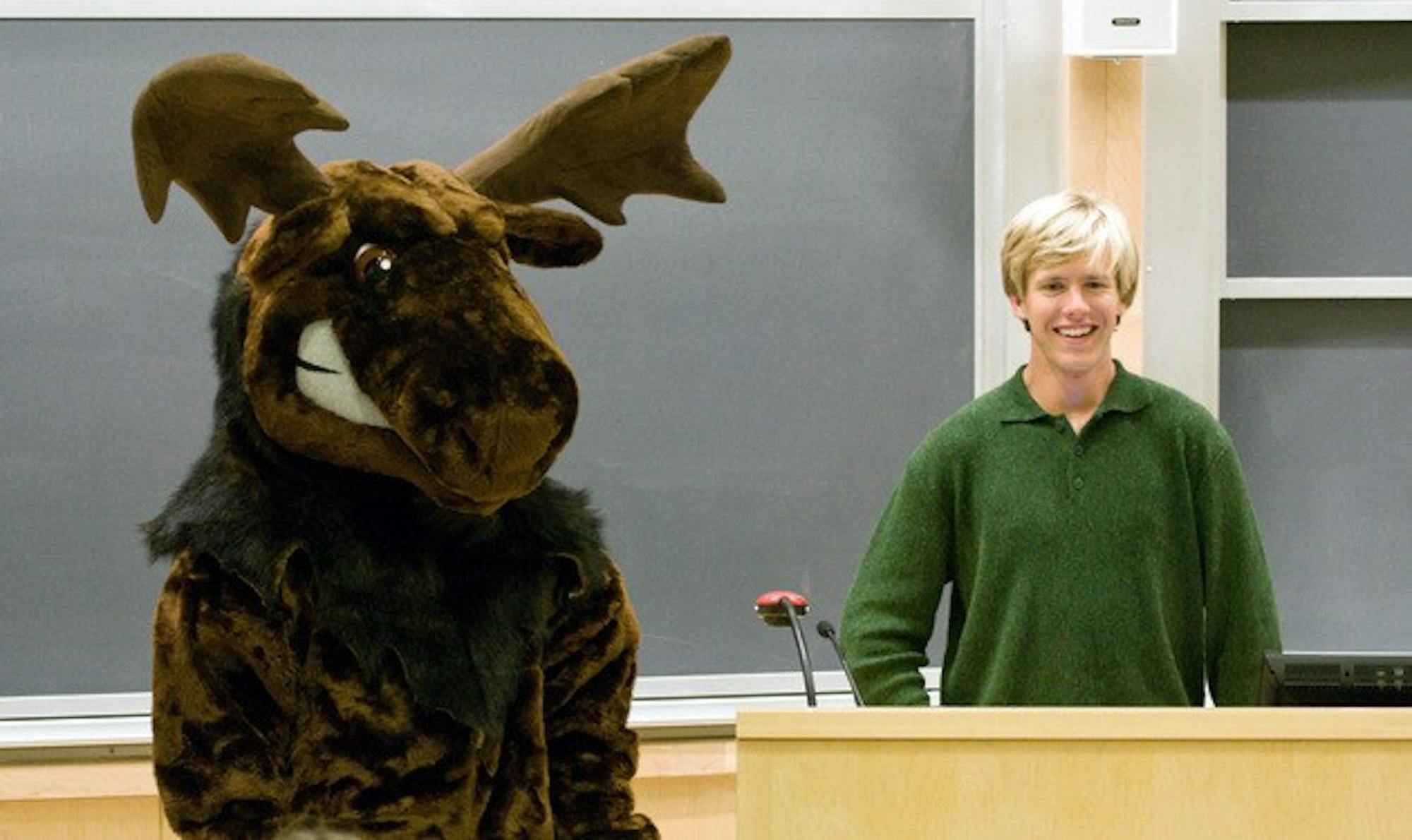 The Dartmoose, who made a surprise visit to Tuesday's Assembly meeting, experienceddifficulty seeing and had to be escorted up and down the stairs.
