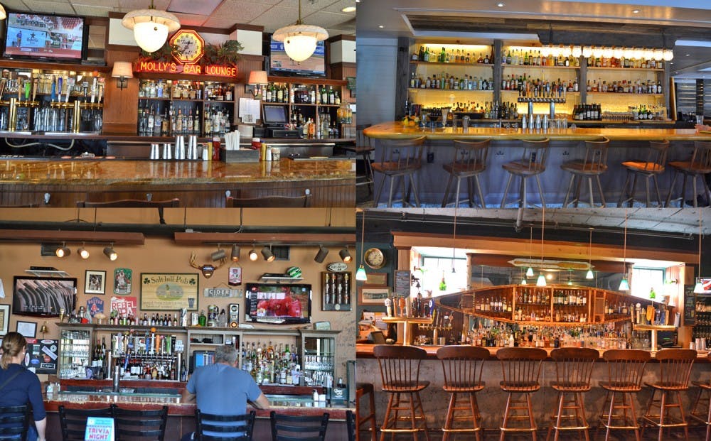 Clockwise from top left: The bars at Molly’s Restaurant, Candela tapas bar, the Canoe Club and Salt Hill pub, all of which are popular amongst students. 