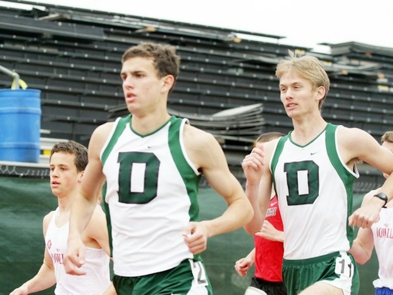 Mike Carmody '08 (left) finished second in the 800 meters at the New England Championship over the weekend.dsfasdfsdfs