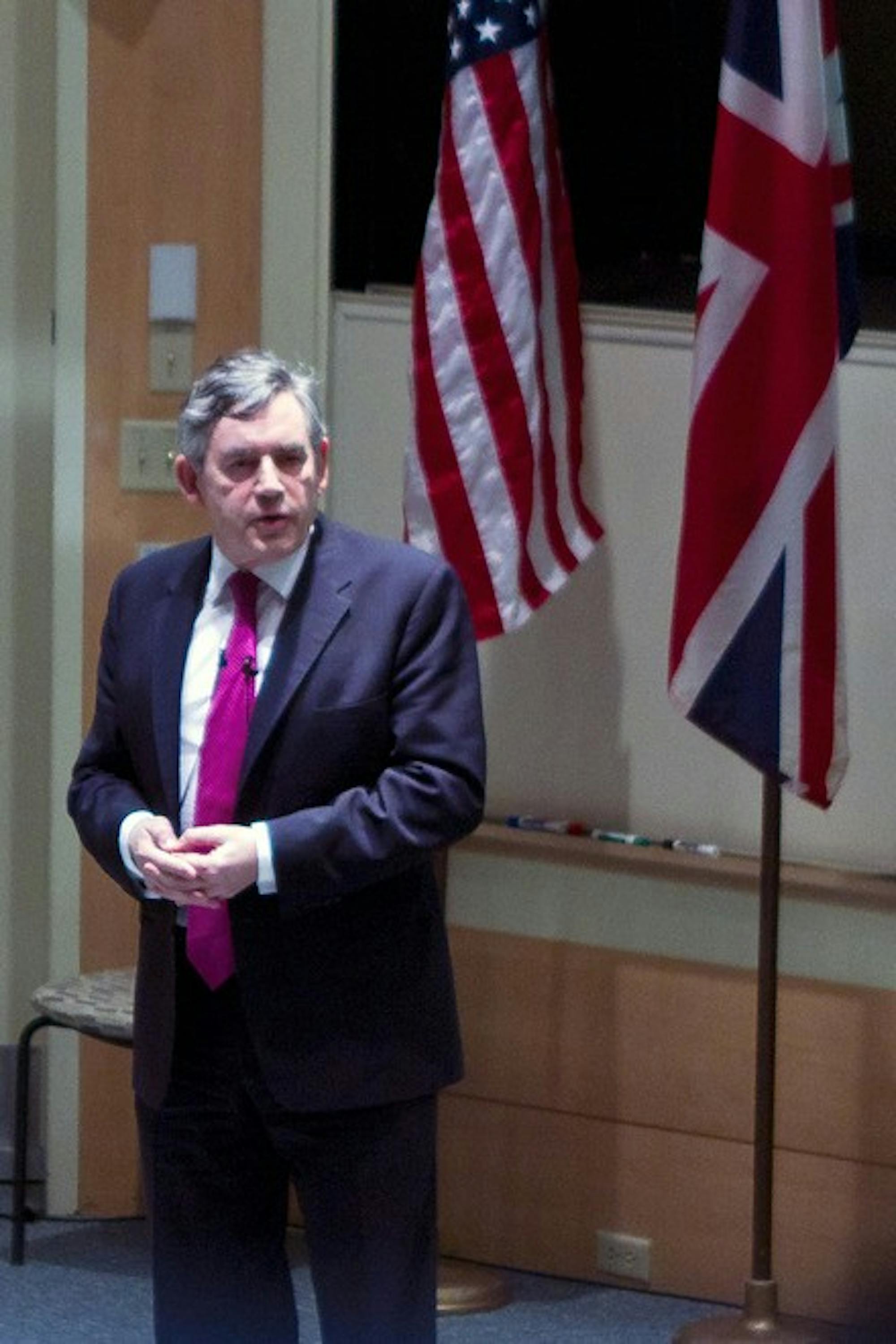 Former U.K. Prime Minister Gordon Brown discussed the global economy's prospects in a packed lecture held Tuesday in Cook Auditorium.