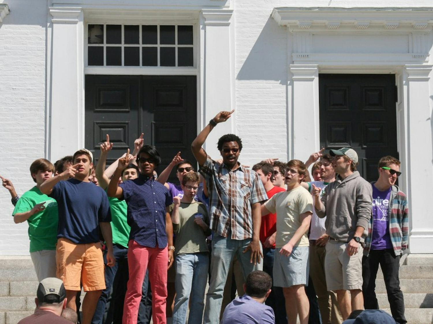 The Dartmouth Aires are one of the College’s all-male a cappella groups, pictured here performing at Dartmouth Hall.