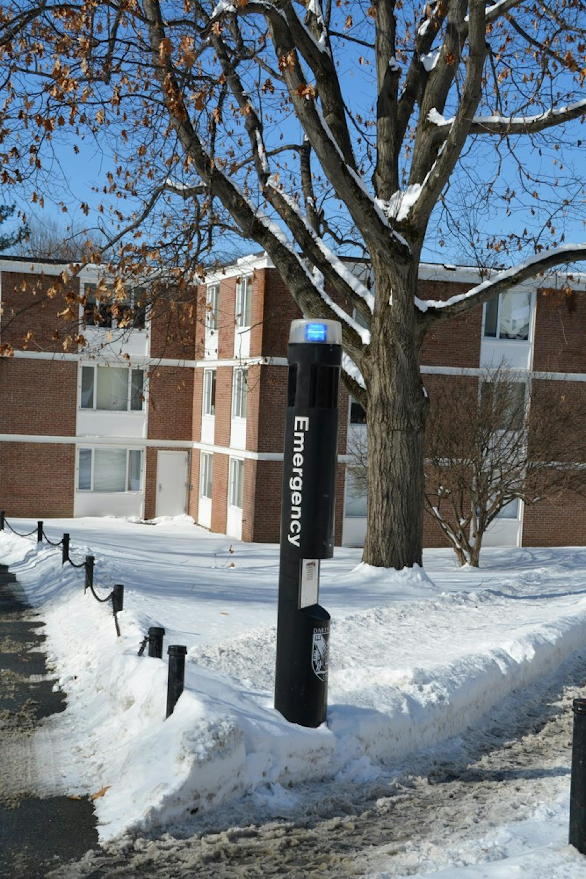 Blue Light System stations are positioned throughout campus and summon assistance when the button is pressed.