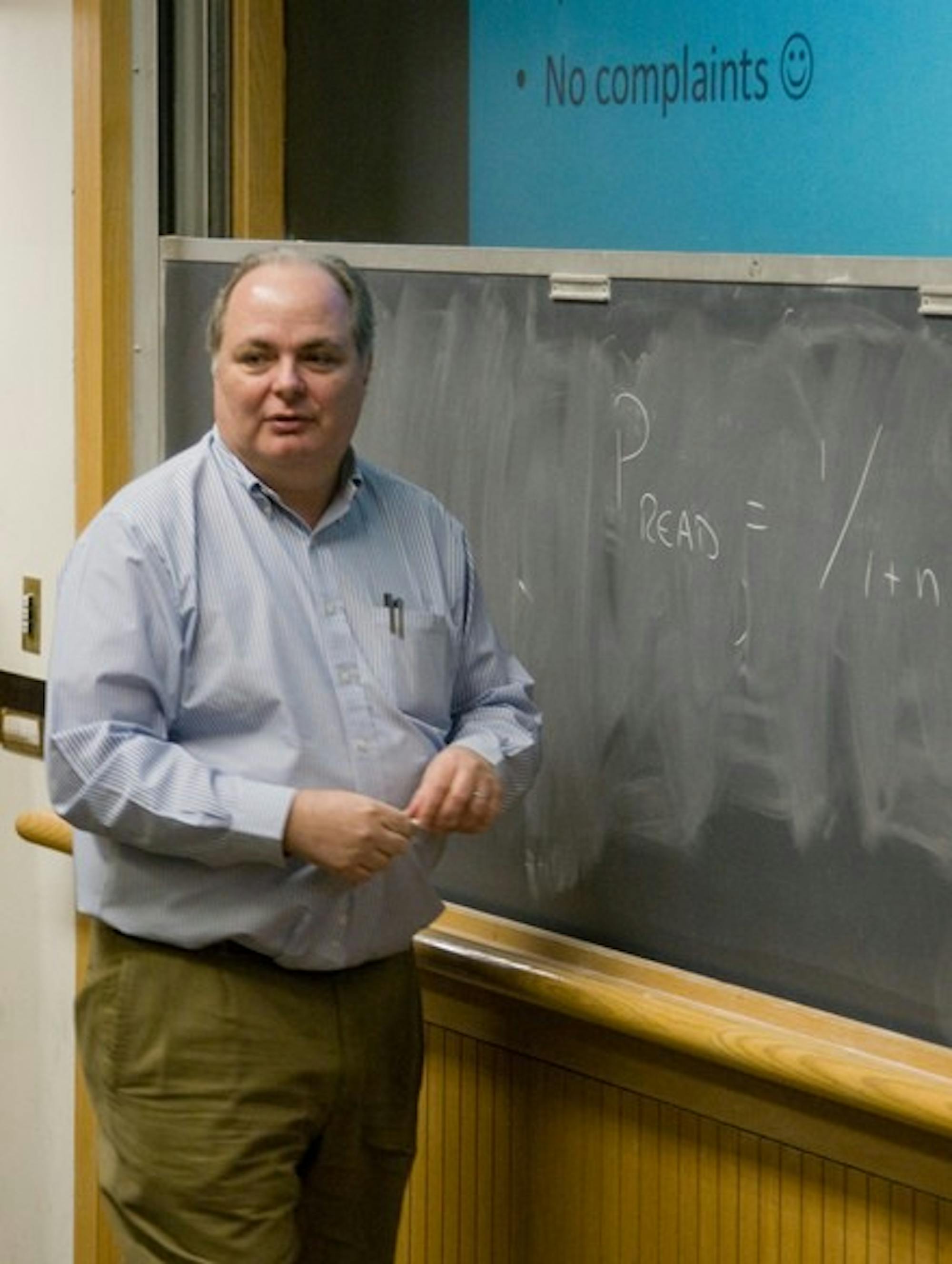 Google engineer Marc Donner gives a lecture on practical problem solving at the Rockefeller Center Thursday.