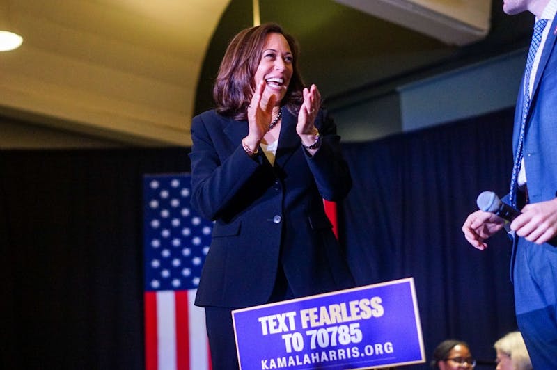 Sen. Kamala Harris (D-CA), a 2020 presidential candidate, spoke in Alumni Hall on Tuesday and spoke on a wide range of topics, including climate change and economic opportunity.