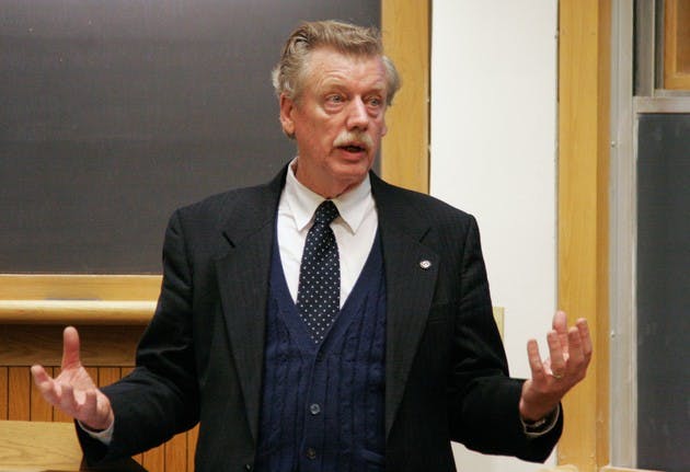 Richard Lobban, a professor at Rhode Island College and an expert on Sudan, speaks about the difficulties of addressing the crisis in Darfur in a speech on Tuesday.