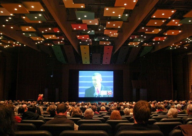More than 500 people watched the inauguration in Spaulding Auditorium.