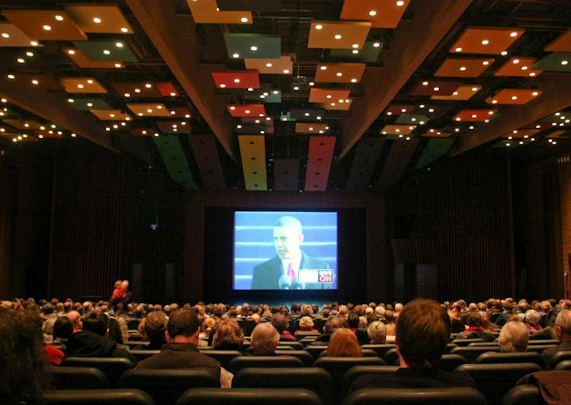 More than 500 people watched the inauguration in Spaulding Auditorium.