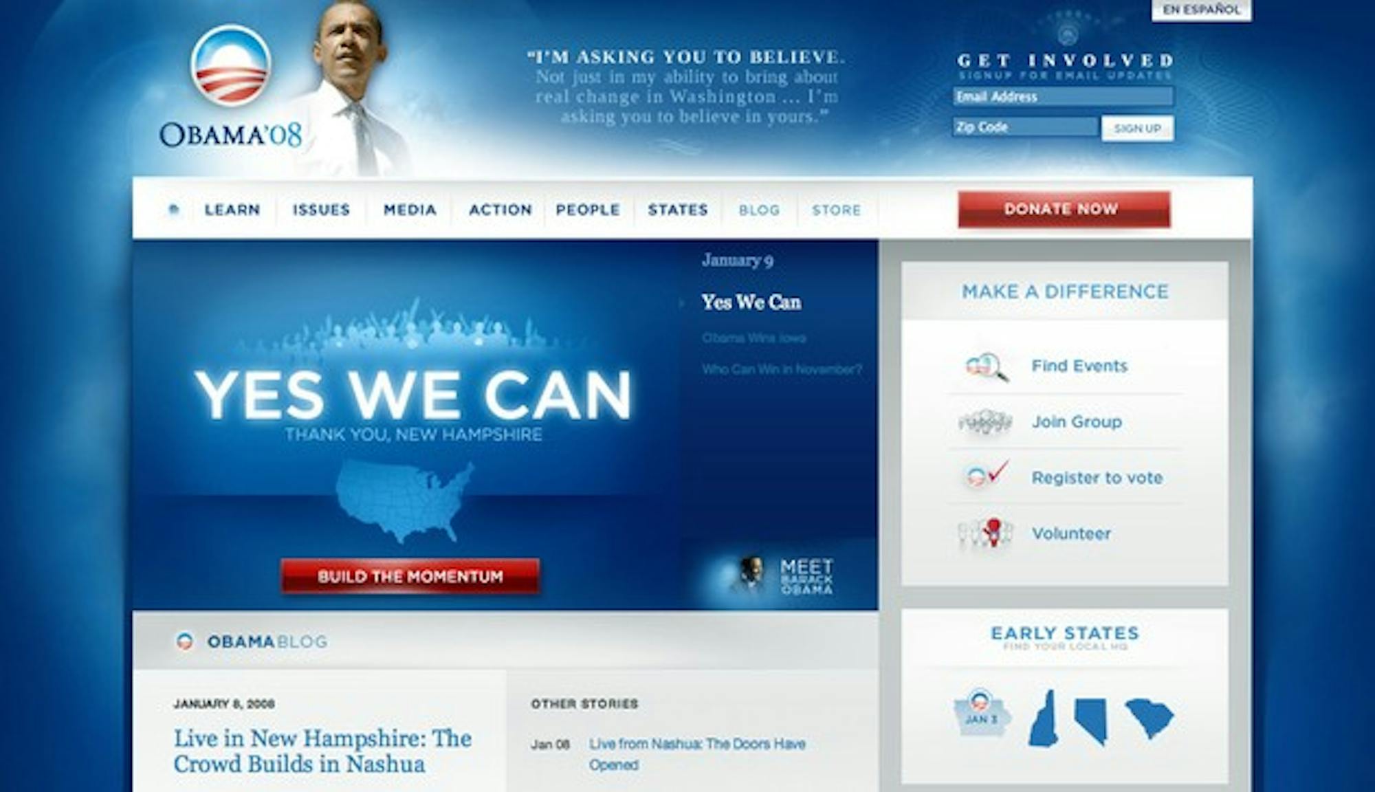 Barack Obama's website shows supporters exactly how they can lend a hand by directing its visitors to sections such as 