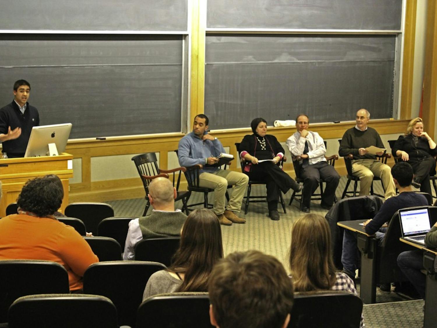 A panel of administrators answered student questions about “Moving Dartmouth Forward.”