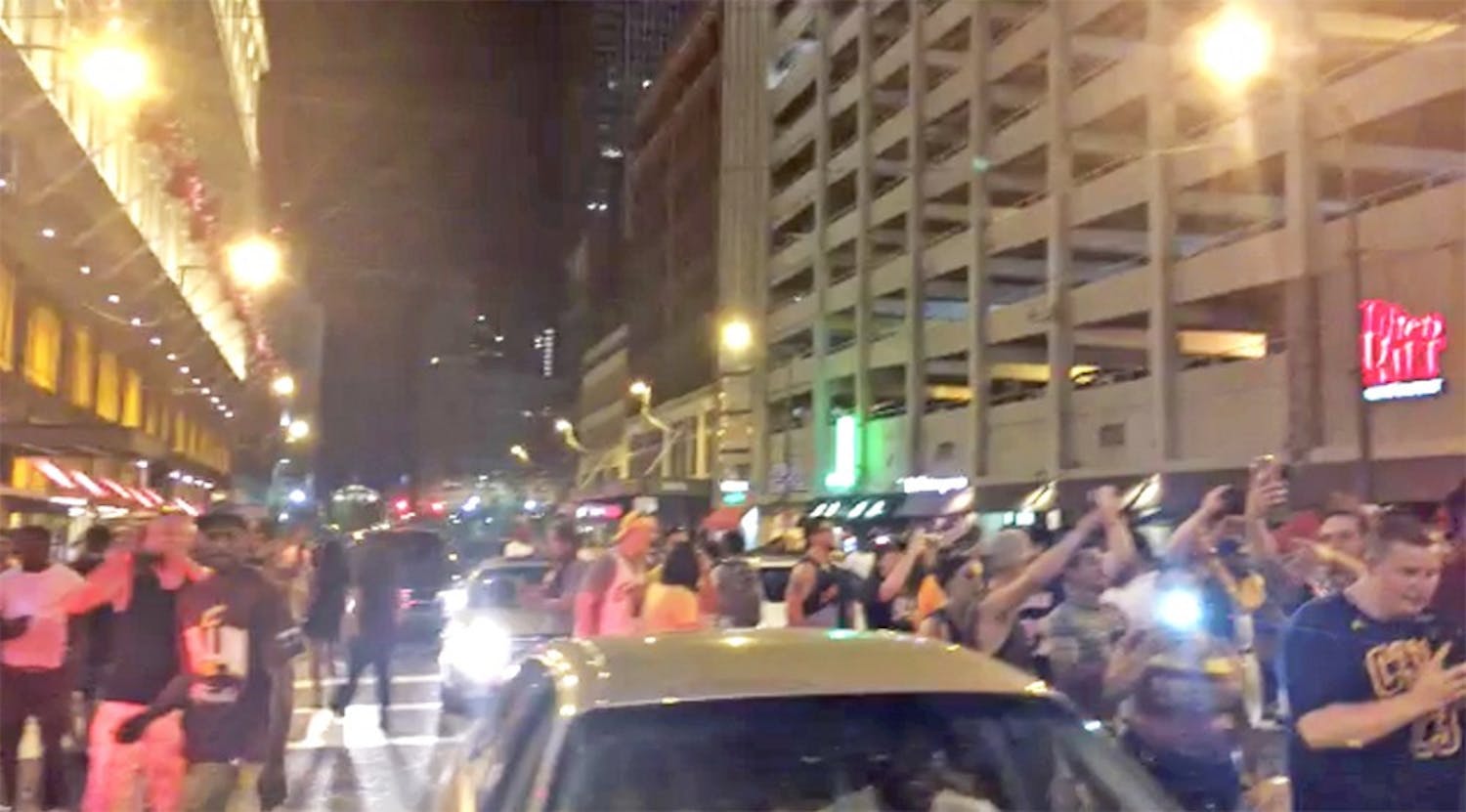 Clevelanders celebrated in the streets outside of Quicken Loans Arena after the Cleveland Cavaliers won Game 7 of the NBA Finals.