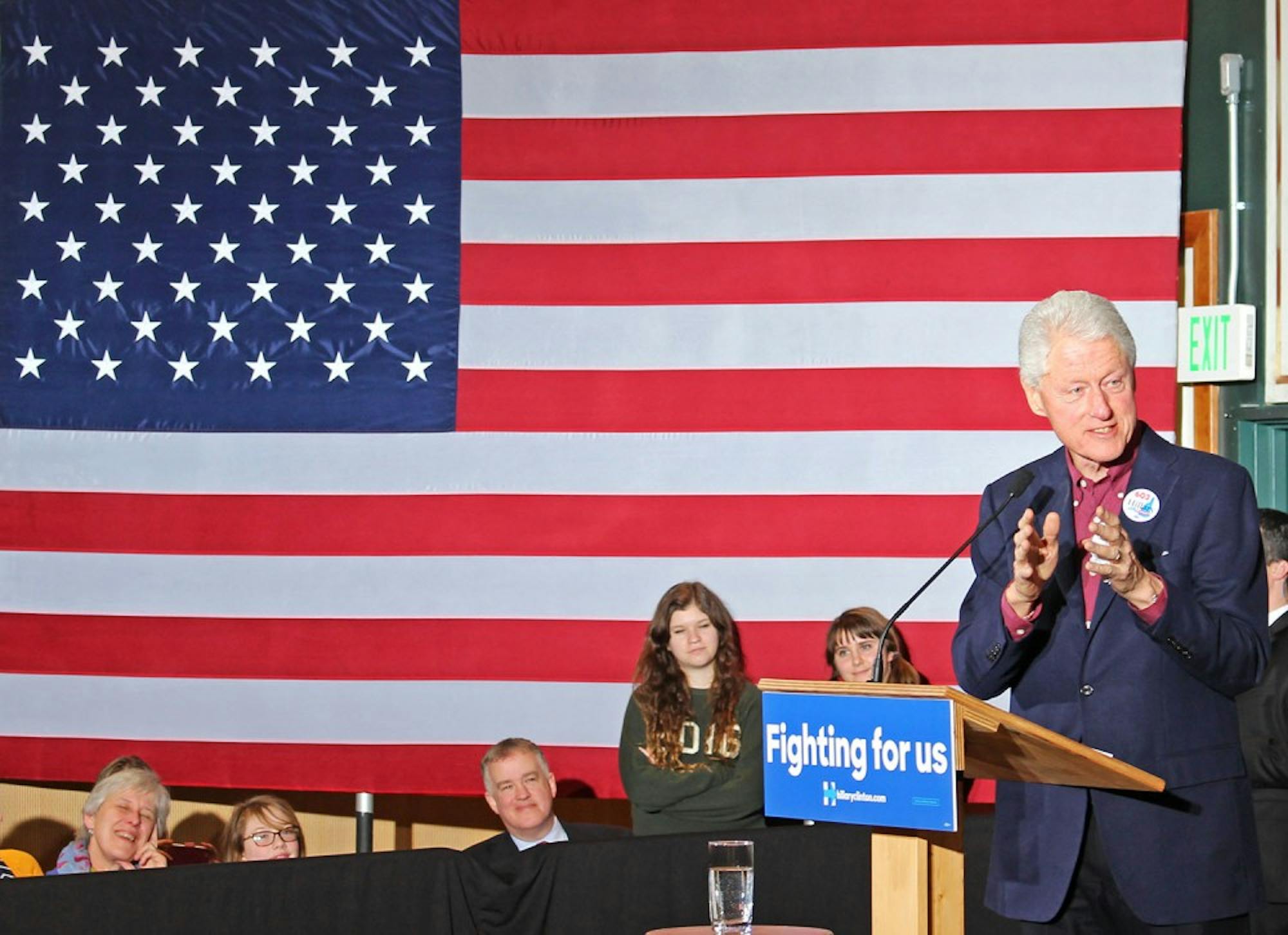 Bill Clinton speaks to the College at a campaign event for Hillary Clinton.