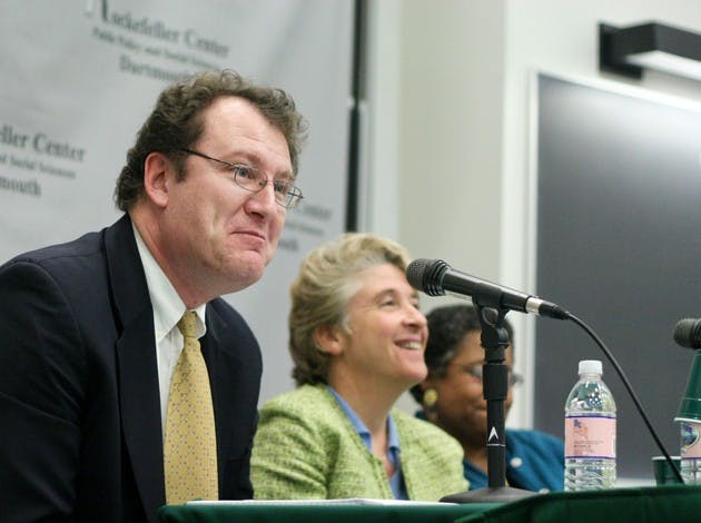 Peter Burns, a research associate at the Rockefeller Center, introduces speakers at Wednesday's panel on class and racial divisions.