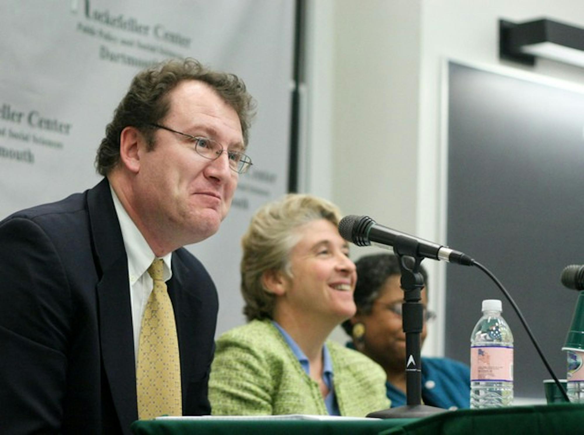 Peter Burns, a research associate at the Rockefeller Center, introduces speakers at Wednesday's panel on class and racial divisions.