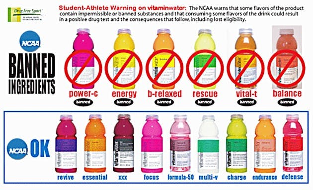 The National Center for Drug Free Sport sent several college coaches a warning sign about VitaminWater.