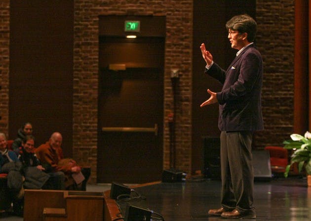 Author Sherman Alexie gives the keynote address on Monday night during the College's two-week celebration of Martin Luther King's birthday.