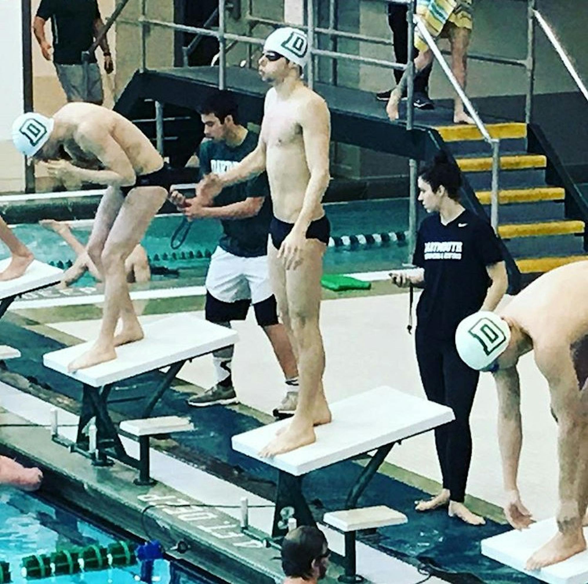 Connor LaMastra ’21 takes a deep breath on the starting block before a race.