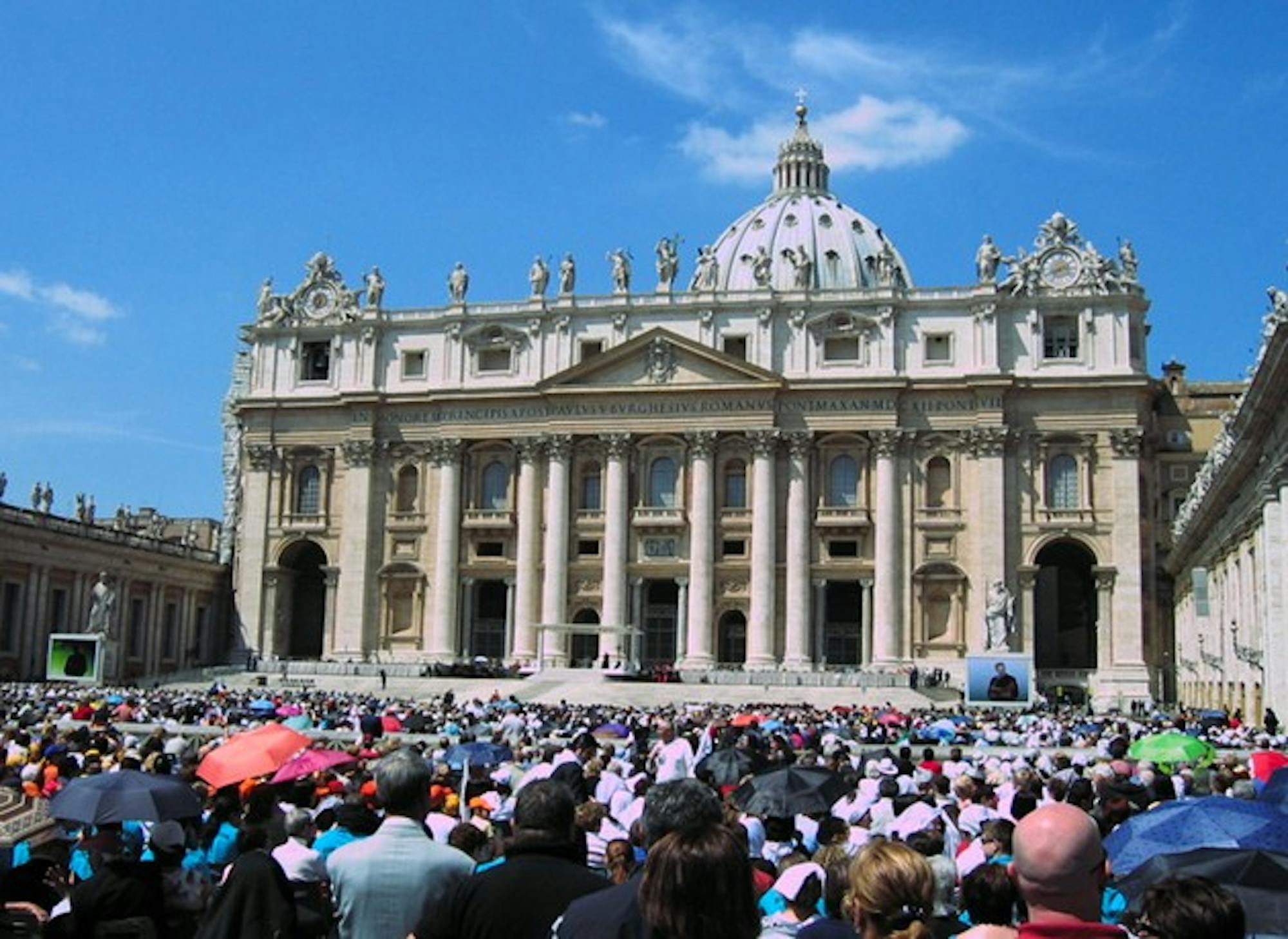 Crowds hoping to glimpse Benedict XVI outside St. Peter's disrupt class on the art history Foreign Study Program.