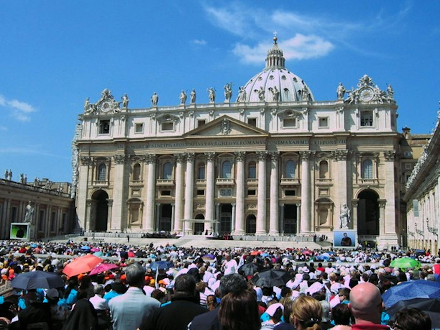 Crowds hoping to glimpse Benedict XVI outside St. Peter's disrupt class on the art history Foreign Study Program.