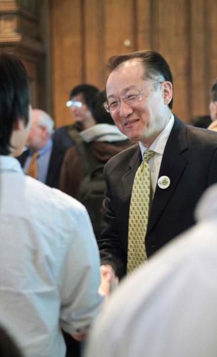 College President-elect Jim Yong Kim spoke to prospective students at a Dimensions event in Collis Common Ground on Thursday.