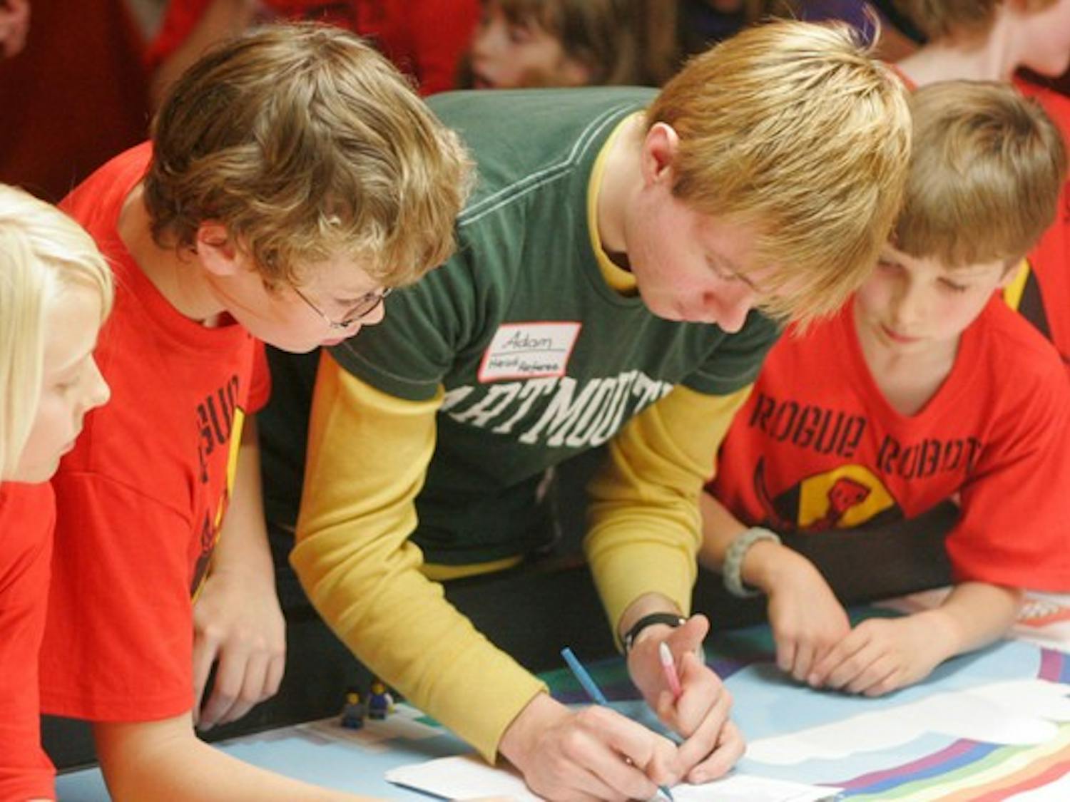Elementary and middle school students compete at a Lego League competition on Saturday.