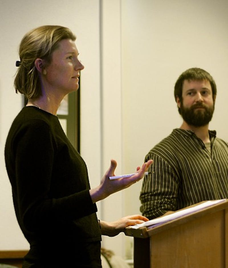 Dartmouth MALS students Scott Miller and Wynne Washburn presented their ongoing study about cultural tolerance in the Collis Center on Monday.