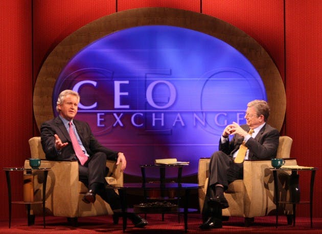 General Electric CEO Jeff Immelt '78 talks business with host Jeff Greenfield in a taped interview for the show CEO Exchange.