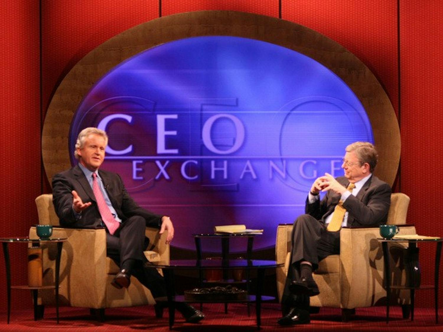General Electric CEO Jeff Immelt '78 talks business with host Jeff Greenfield in a taped interview for the show CEO Exchange.