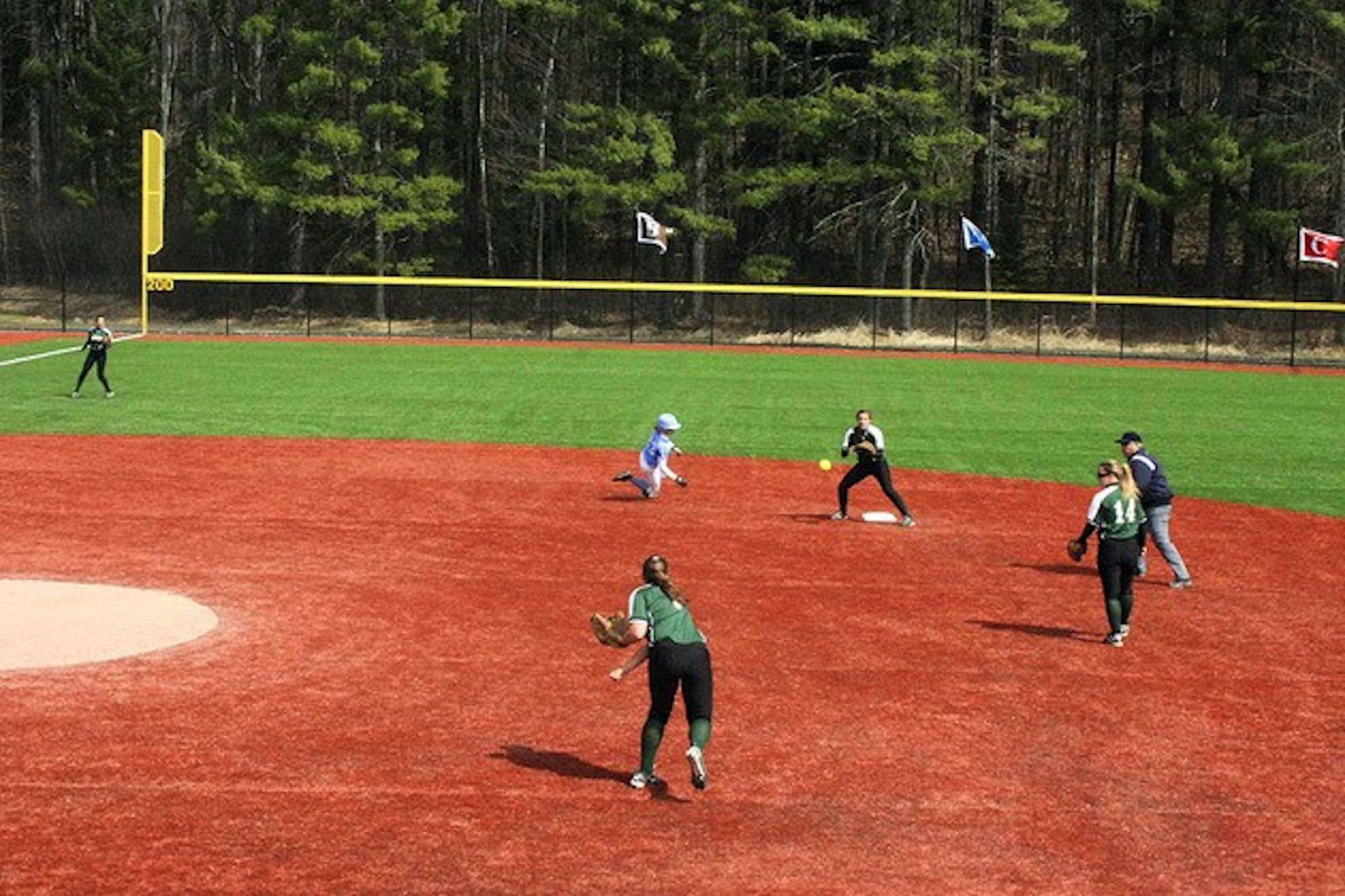 The softball team managed only four total hits during its doubleheader against the State University of New York at Albany, dropping both games, 4-0.